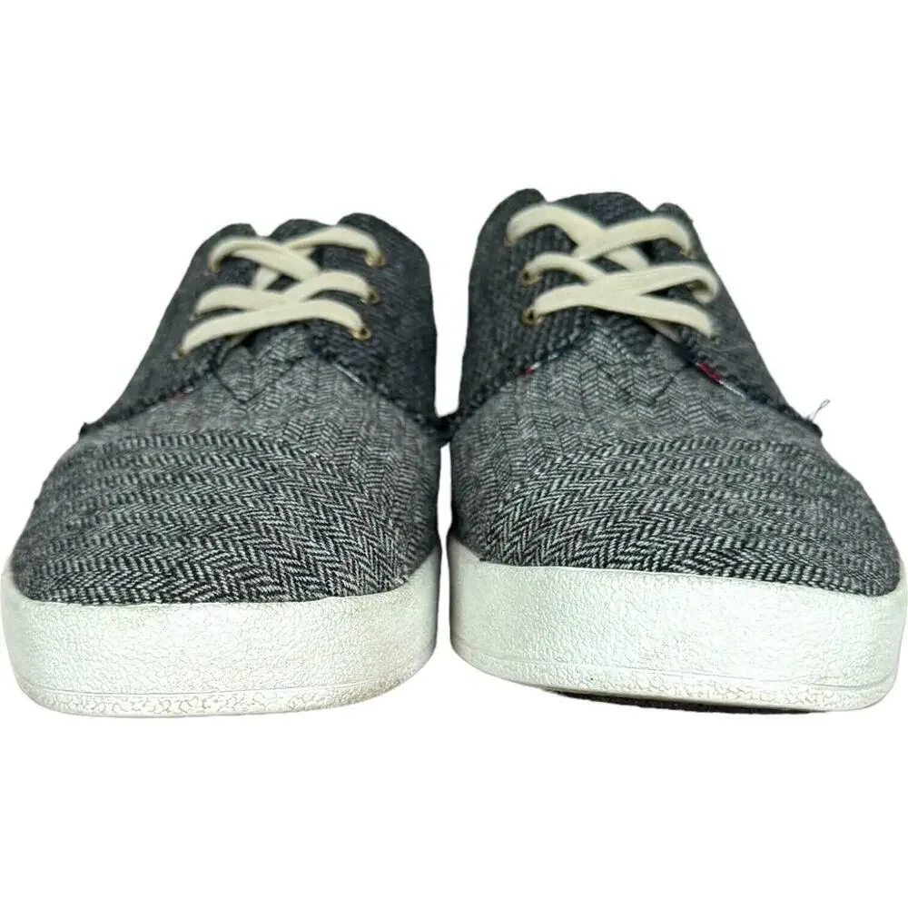 TOMS Mens Mustache Sneakers Gray Herringbone Lace Up Low Top Flat Heel Casual 8
